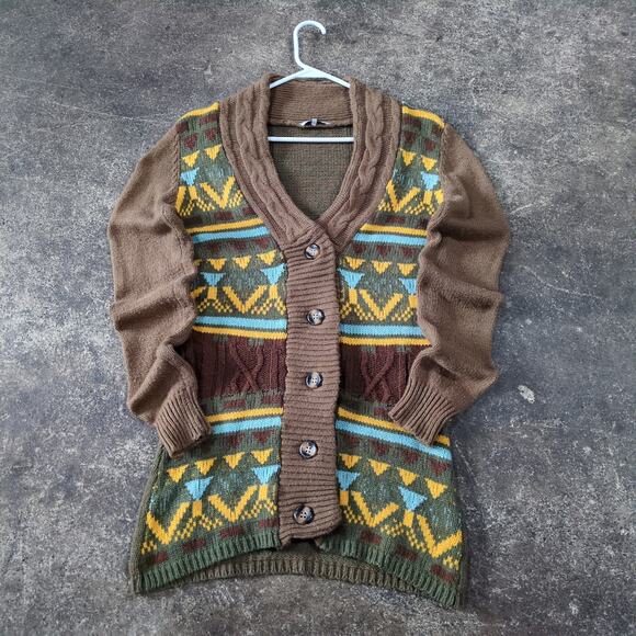 BKE Buckle Cardigan Sweater Womens M Brown Button Up Loose Bohemian Knit - Picture 1 of 8